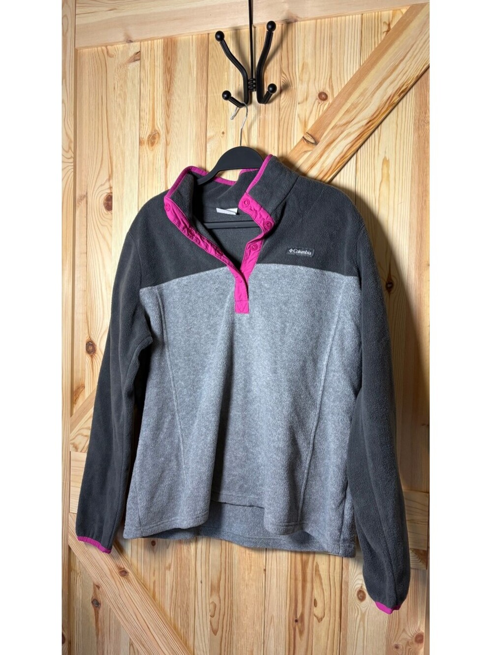 Columbia Women's XL Fleece Pullover Jacket Gray and Dark Gray with Pink Trim